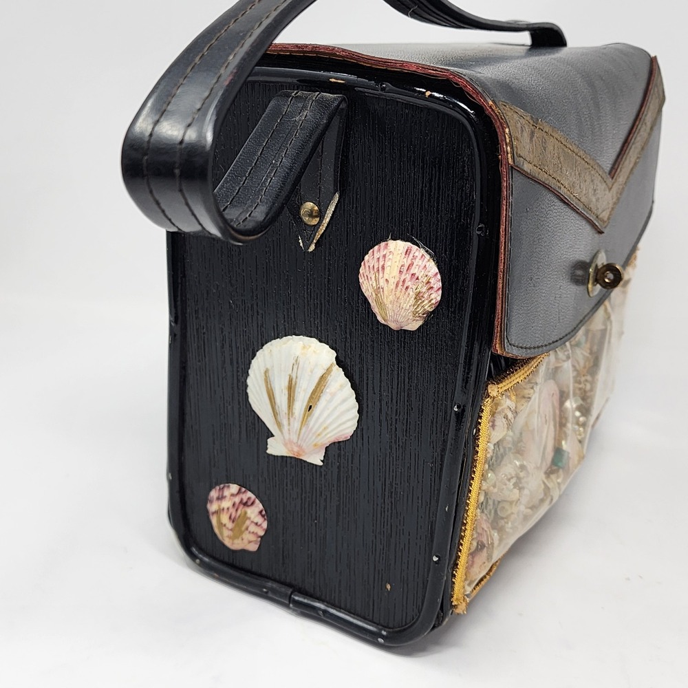 VTG‎ Black Wood Wicker Under the Sea Fish Scene Windowpane Purse Novelty Handbag - Picture 3 of 16